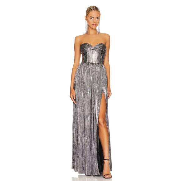 $750 BRONX AND BANCO Florence Metallic Strapless Maxi Dress Gown L Free People - Picture 3 of 16
